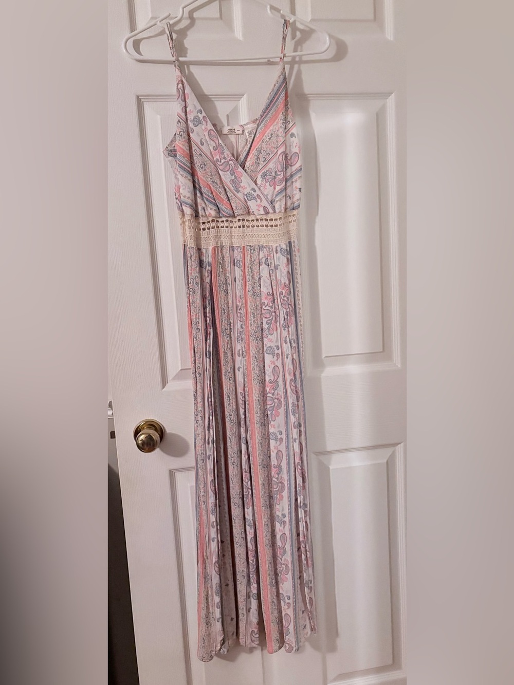 Boho Pink Paisley Maxi Combinaison with Crochet Waist